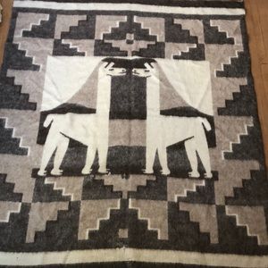 Vintage artisan Peruvian geometric alpaca virgin wool woven blanket tapestry